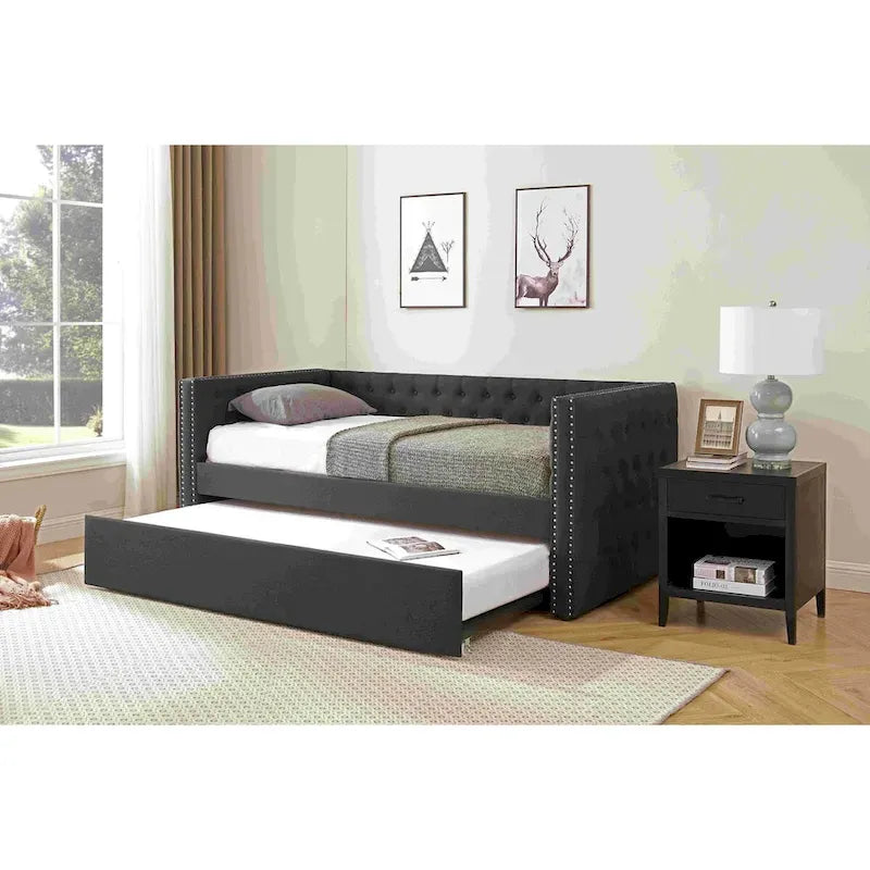 Divano letto imbottito con cassetti