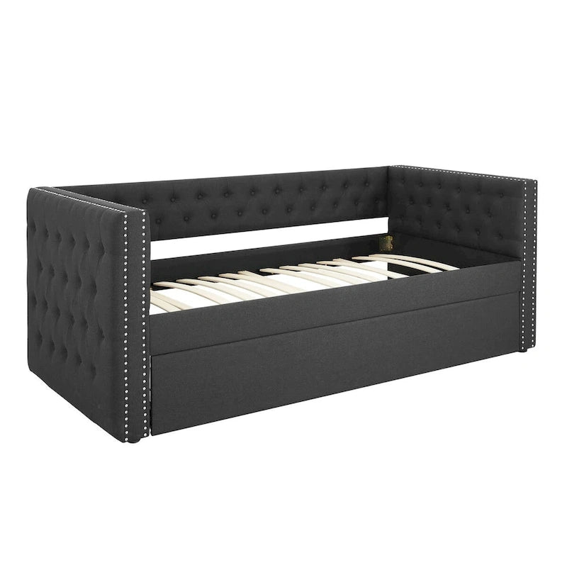 Divano letto imbottito con cassetti