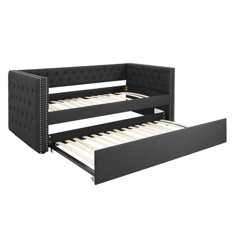 Divano letto imbottito con cassetti