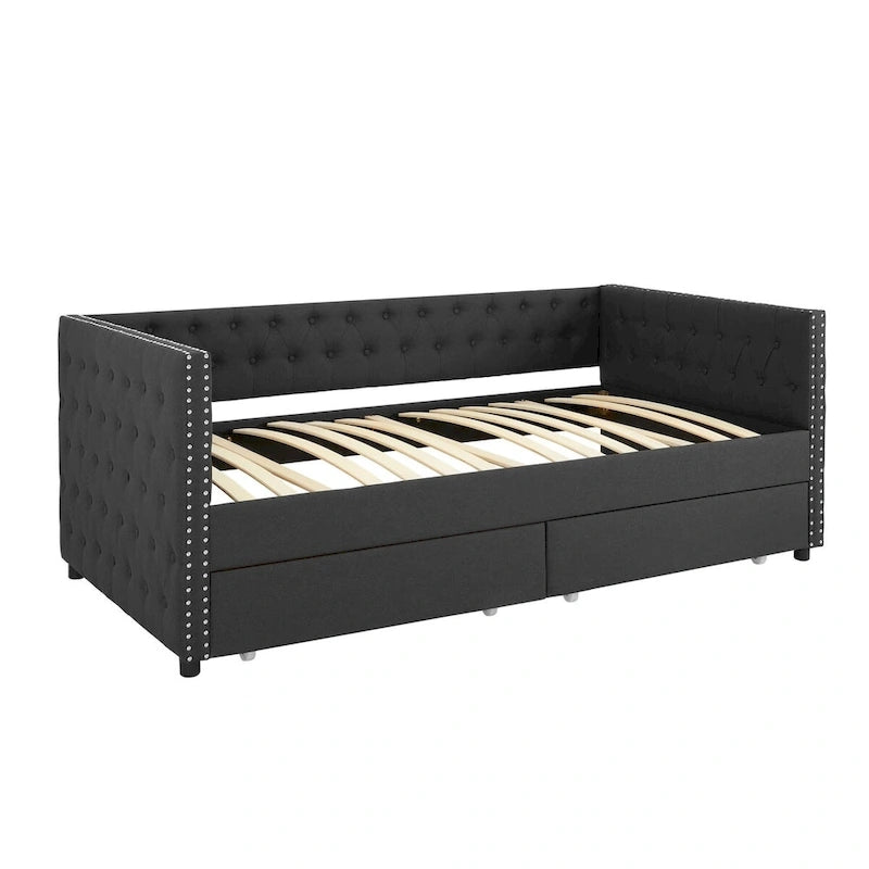 Divano letto imbottito con cassetti