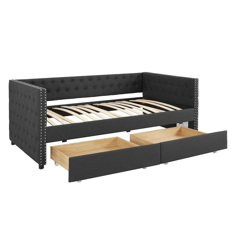 Divano letto imbottito con cassetti