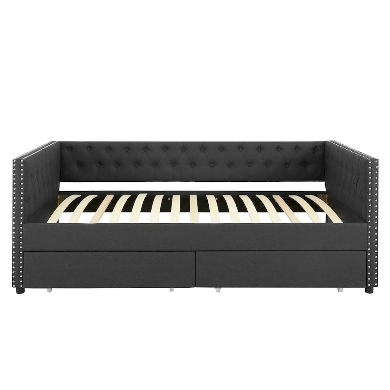 Divano letto imbottito con cassetti
