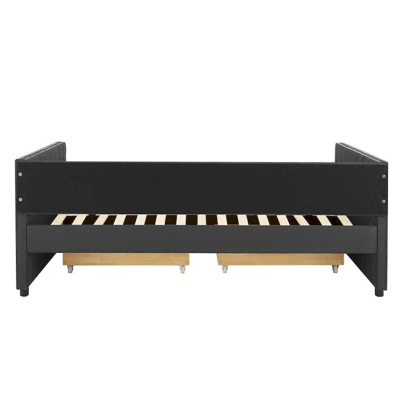 Divano letto imbottito con cassetti