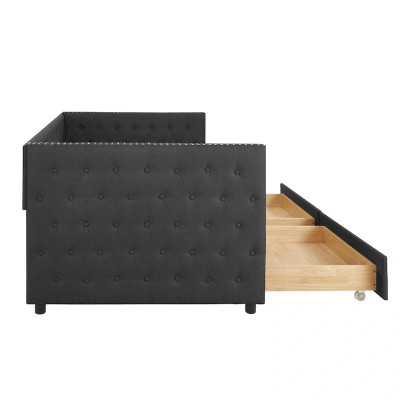 Divano letto imbottito con cassetti