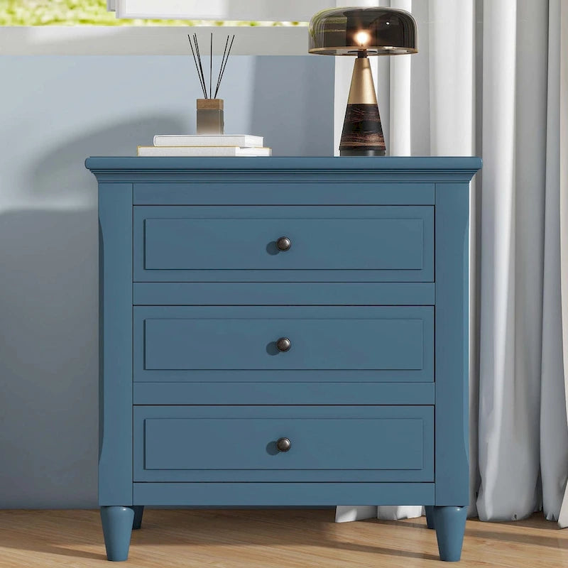 Comodino con 3 cassetti in legno