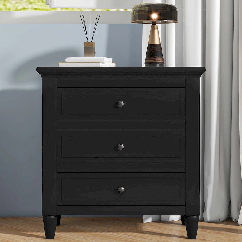Comodino con 3 cassetti in legno