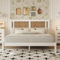Letto matrimoniale con piattaforma in legno e testiera in rattan naturale, squisita eleganza con fascino minimalista
