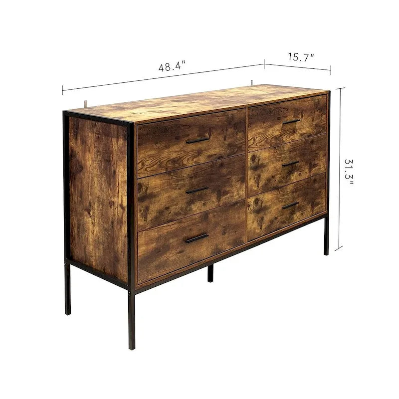 Comò rustico marrone a 6 cassetti o set di 2 comodini