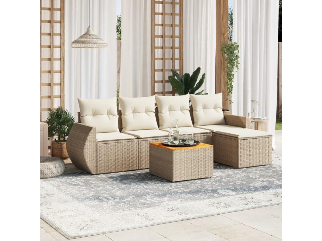 Set di mobili da esterno in vimini intrecciato in resina beige - dlz1766568015859