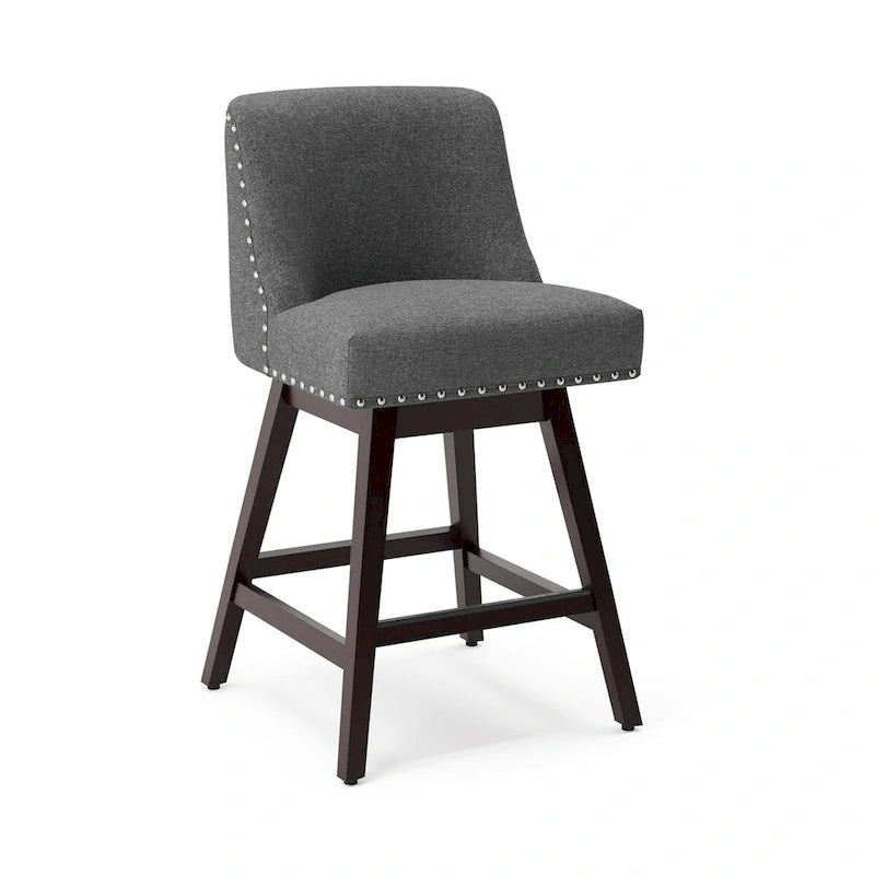 LUE BONA 26 in. Counter Height Upholstered Wood Frame Swivel Bar Stool with Farbic Seat Set of 4 - 19.6 D x 19.6 W x 37 H