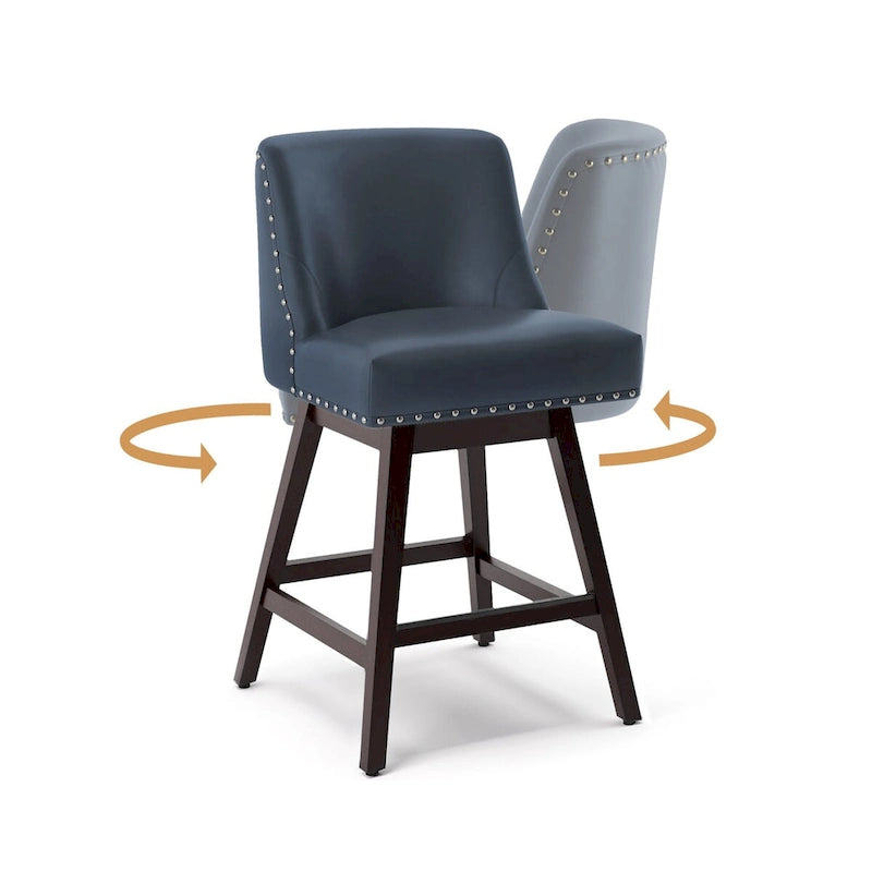 Sgabello da bar girevole con struttura in legno imbottita e seduta in tessuto LUE BONA da 26 pollici, altezza bancone, set di 4 - 19,6 P x 19,6 L x 37 A