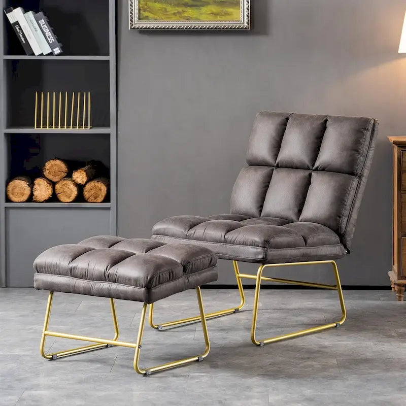 Poltrona Mcombo con pouf, divano lounge, 4013