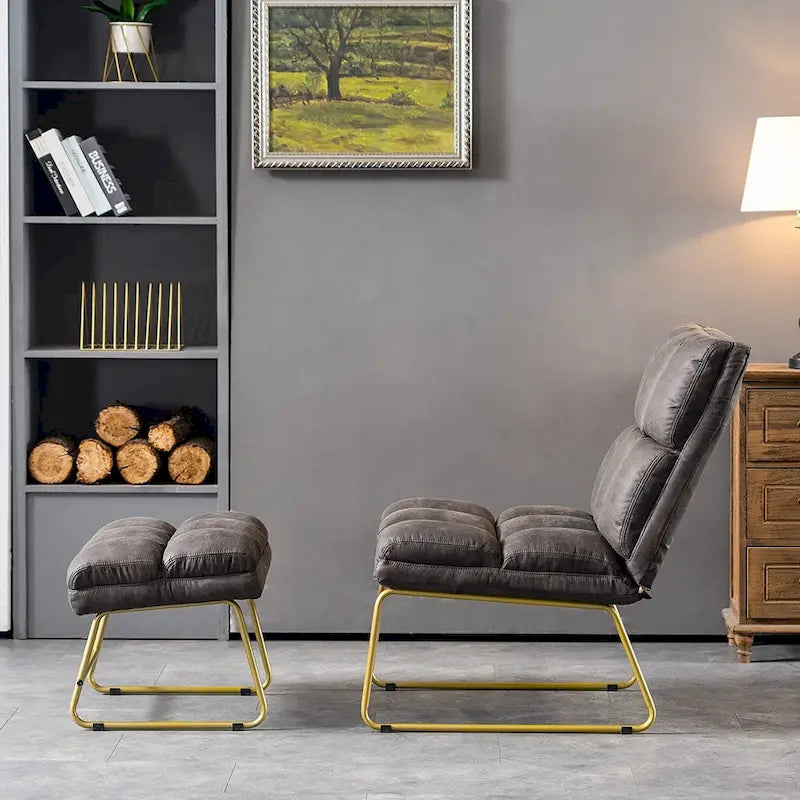 Poltrona Mcombo con pouf, divano lounge, 4013