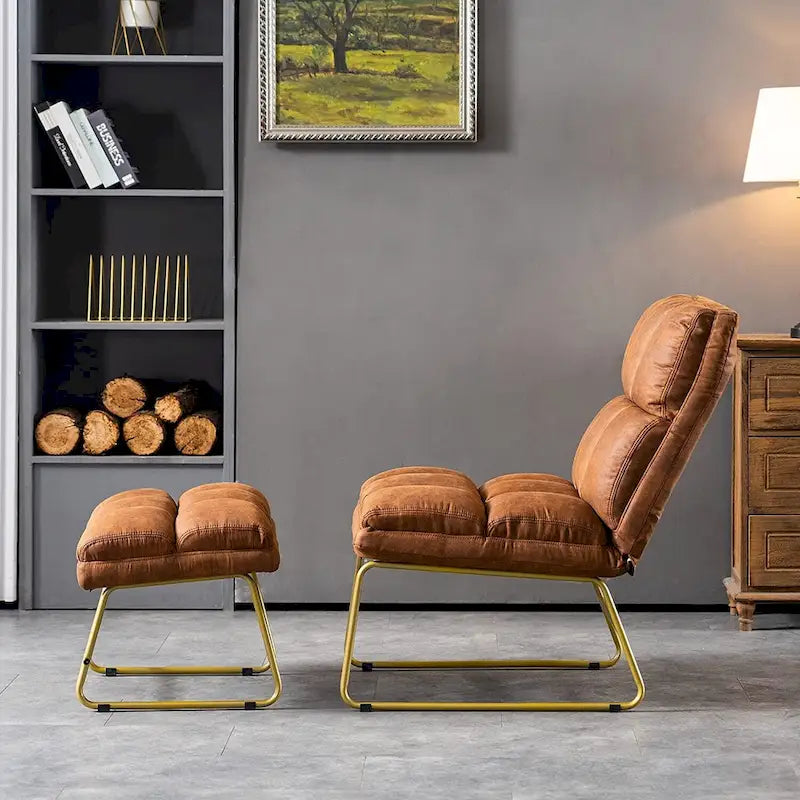 Poltrona Mcombo con pouf, divano lounge, 4013