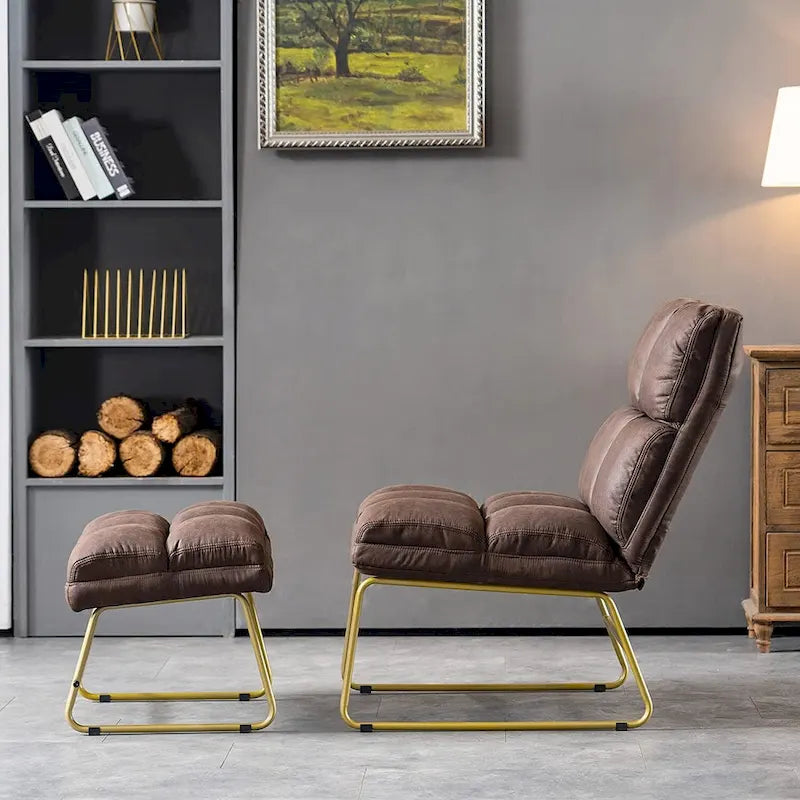 Poltrona Mcombo con pouf, divano lounge, 4013