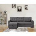 Divano letto componibile reversibile in lino con struttura in legno massello e chaise longue contenitore