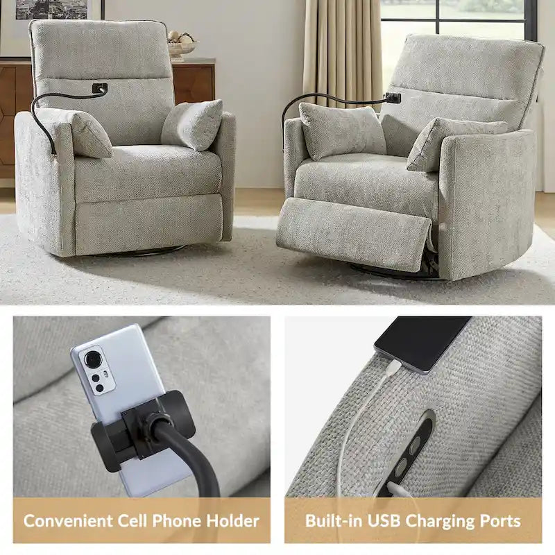 Poltrona reclinabile girevole a dondolo Barry Modern 38 con porte USB di HULALA HOME