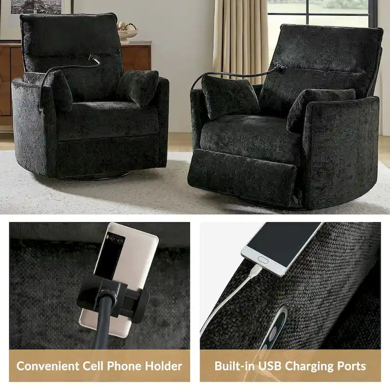 Poltrona reclinabile girevole a dondolo Barry Modern 38 con porte USB di HULALA HOME