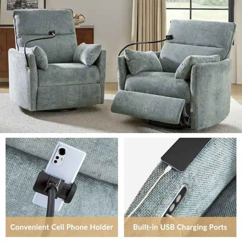 Poltrona reclinabile girevole a dondolo Barry Modern 38 con porte USB di HULALA HOME