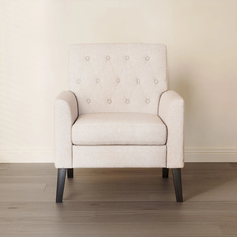 Poltrona imbottita in tessuto di lino con bottoni, stile moderno di metà secolo, LUE BONA - 28,5 L x 27,25 P x 33,75 A