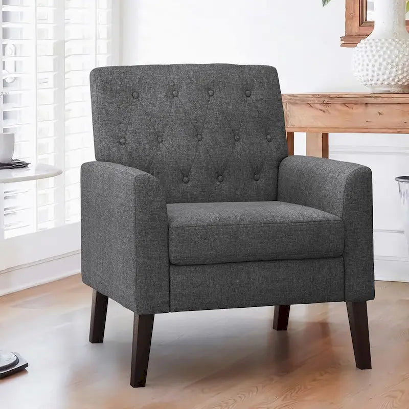 Poltrona imbottita in tessuto di lino con bottoni, stile moderno di metà secolo, LUE BONA - 28,5 L x 27,25 P x 33,75 A