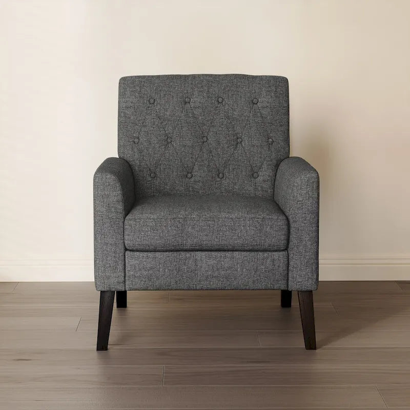 Poltrona imbottita in tessuto di lino con bottoni, stile moderno di metà secolo, LUE BONA - 28,5 L x 27,25 P x 33,75 A