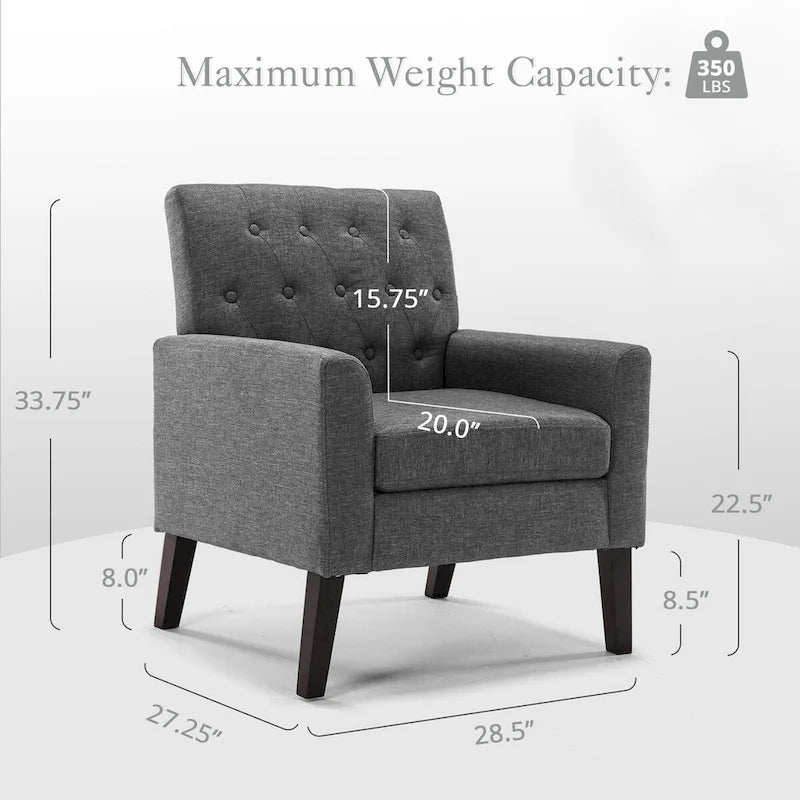 Poltrona imbottita in tessuto di lino con bottoni, stile moderno di metà secolo, LUE BONA - 28,5 L x 27,25 P x 33,75 A