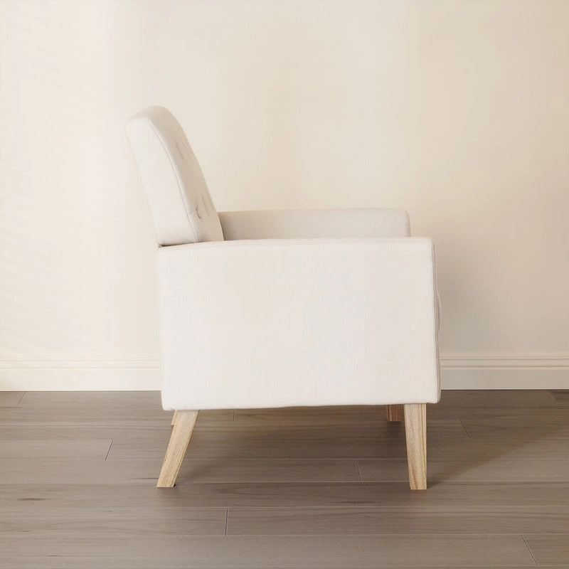 Poltrona imbottita in tessuto di lino con bottoni, stile moderno di metà secolo, LUE BONA - 28,5 L x 27,25 P x 33,75 A