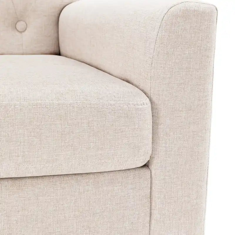 Poltrona imbottita in tessuto di lino con bottoni, stile moderno di metà secolo, LUE BONA - 28,5 L x 27,25 P x 33,75 A