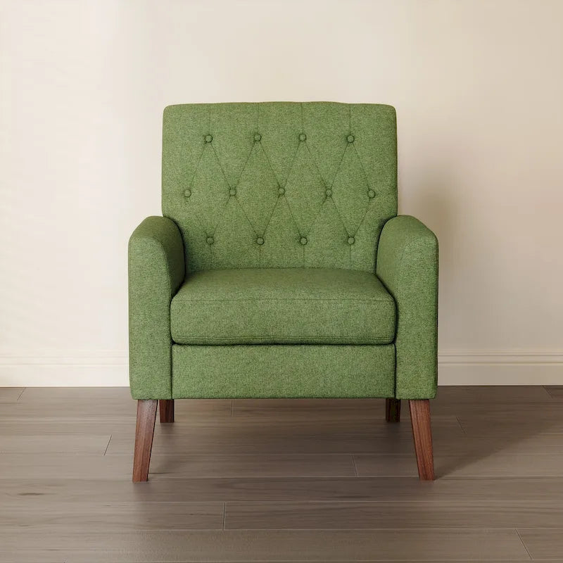 Poltrona imbottita in tessuto di lino con bottoni, stile moderno di metà secolo, LUE BONA - 28,5 L x 27,25 P x 33,75 A