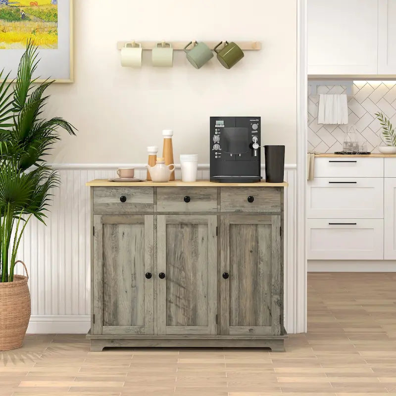Credenza HOMCOM con piano in legno massello, mobiletto moderno per la cucina, mobile bar con 3 cassetti