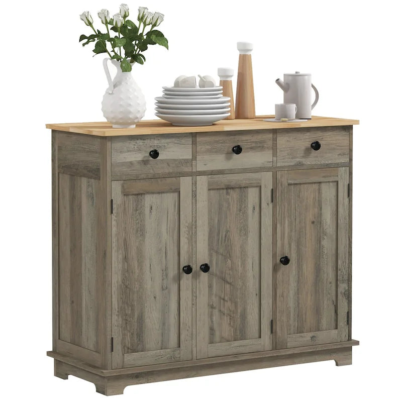 Credenza HOMCOM con piano in legno massello, mobiletto moderno per la cucina, mobile bar con 3 cassetti