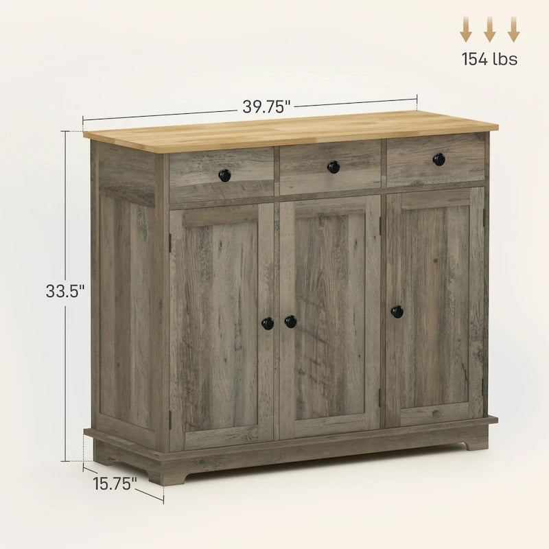 Credenza HOMCOM con piano in legno massello, mobiletto moderno per la cucina, mobile bar con 3 cassetti