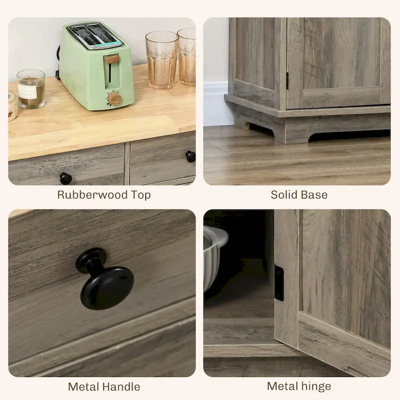 Credenza HOMCOM con piano in legno massello, mobiletto moderno per la cucina, mobile bar con 3 cassetti