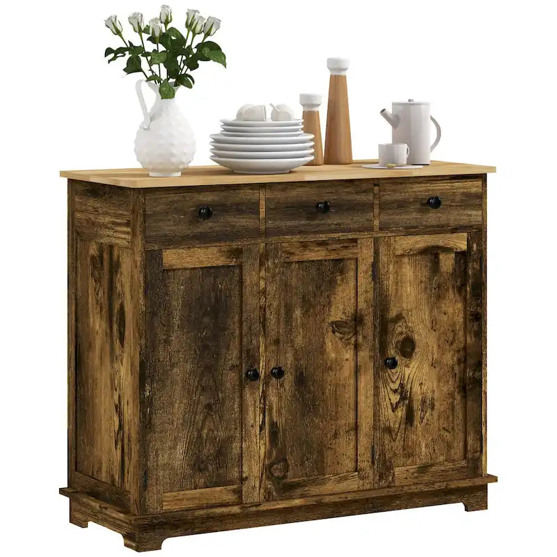 Credenza HOMCOM con piano in legno massello, mobiletto moderno per la cucina, mobile bar con 3 cassetti
