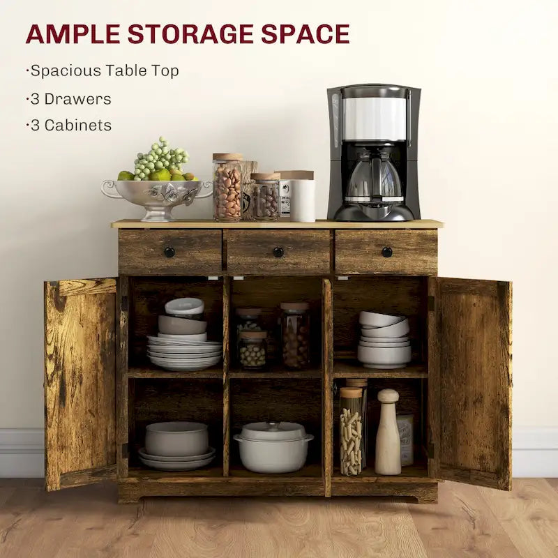 Credenza HOMCOM con piano in legno massello, mobiletto moderno per la cucina, mobile bar con 3 cassetti