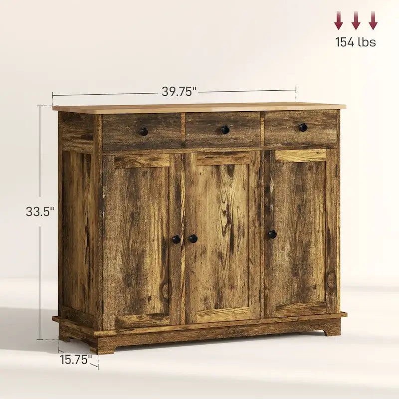 Credenza HOMCOM con piano in legno massello, mobiletto moderno per la cucina, mobile bar con 3 cassetti