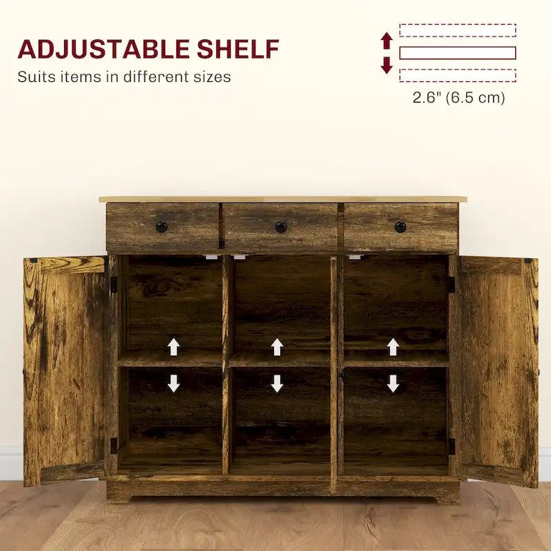 Credenza HOMCOM con piano in legno massello, mobiletto moderno per la cucina, mobile bar con 3 cassetti