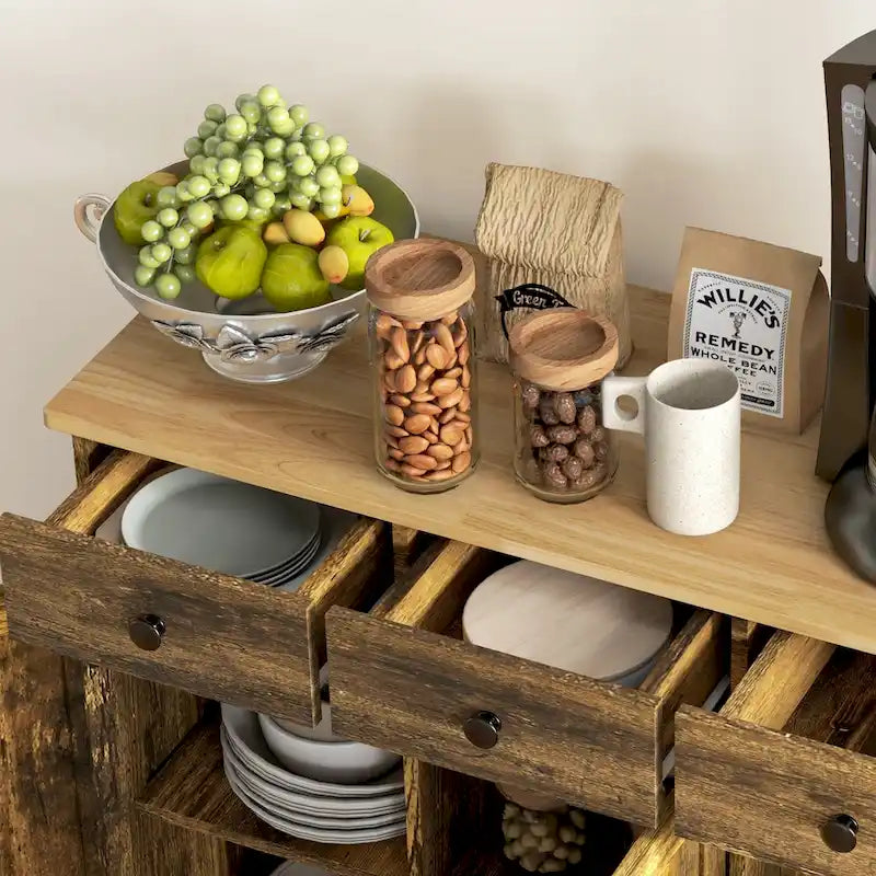 Credenza HOMCOM con piano in legno massello, mobiletto moderno per la cucina, mobile bar con 3 cassetti