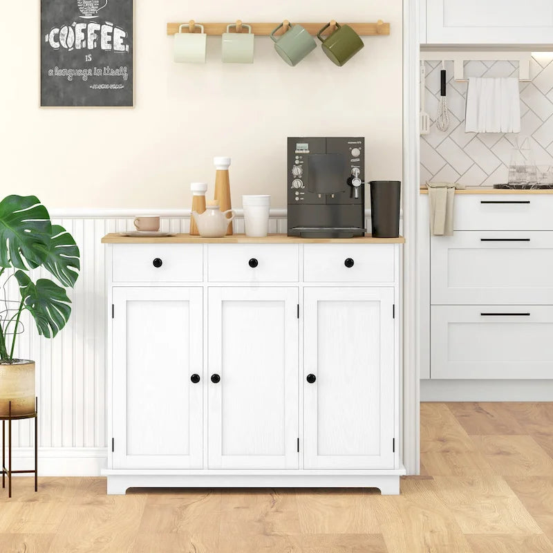 Credenza HOMCOM con piano in legno massello, mobiletto moderno per la cucina, mobile bar con 3 cassetti