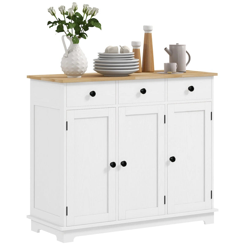 Credenza HOMCOM con piano in legno massello, mobiletto moderno per la cucina, mobile bar con 3 cassetti