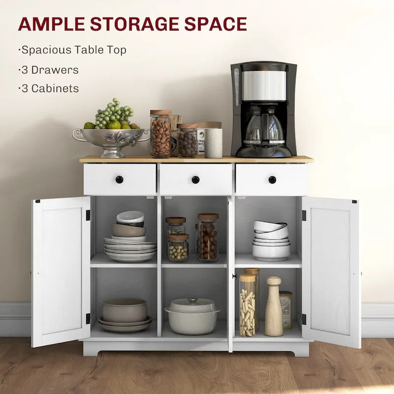 Credenza HOMCOM con piano in legno massello, mobiletto moderno per la cucina, mobile bar con 3 cassetti