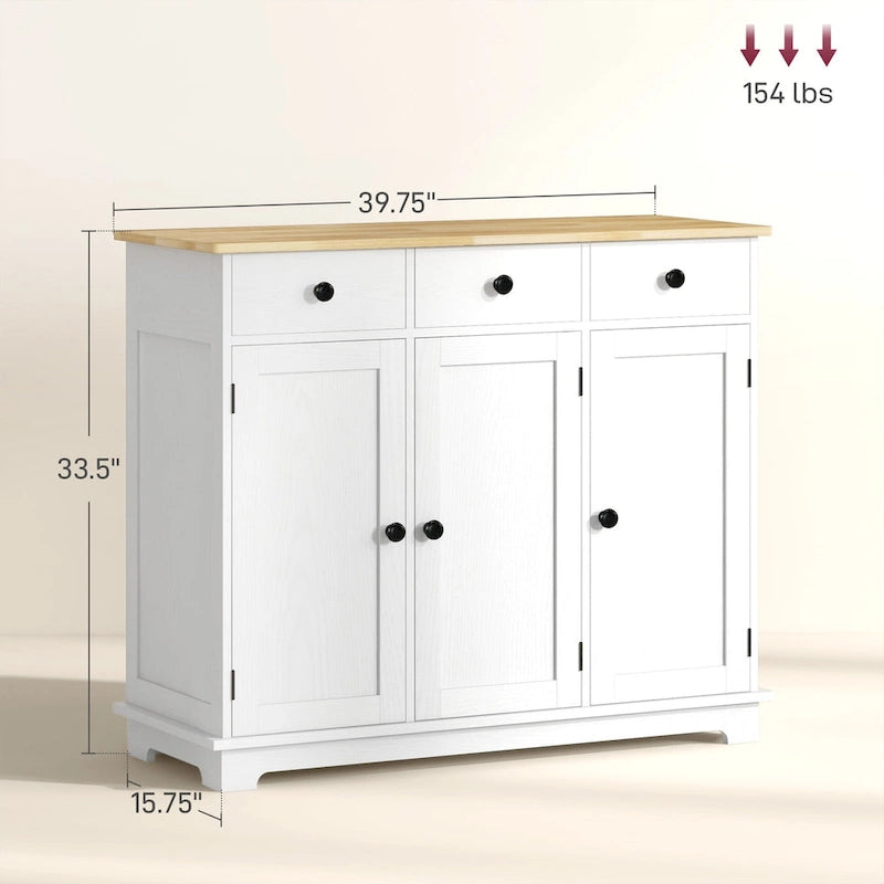 Credenza HOMCOM con piano in legno massello, mobiletto moderno per la cucina, mobile bar con 3 cassetti