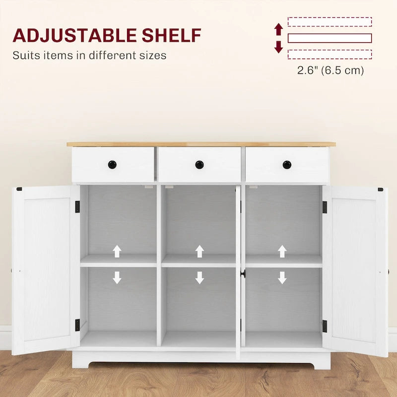 Credenza HOMCOM con piano in legno massello, mobiletto moderno per la cucina, mobile bar con 3 cassetti