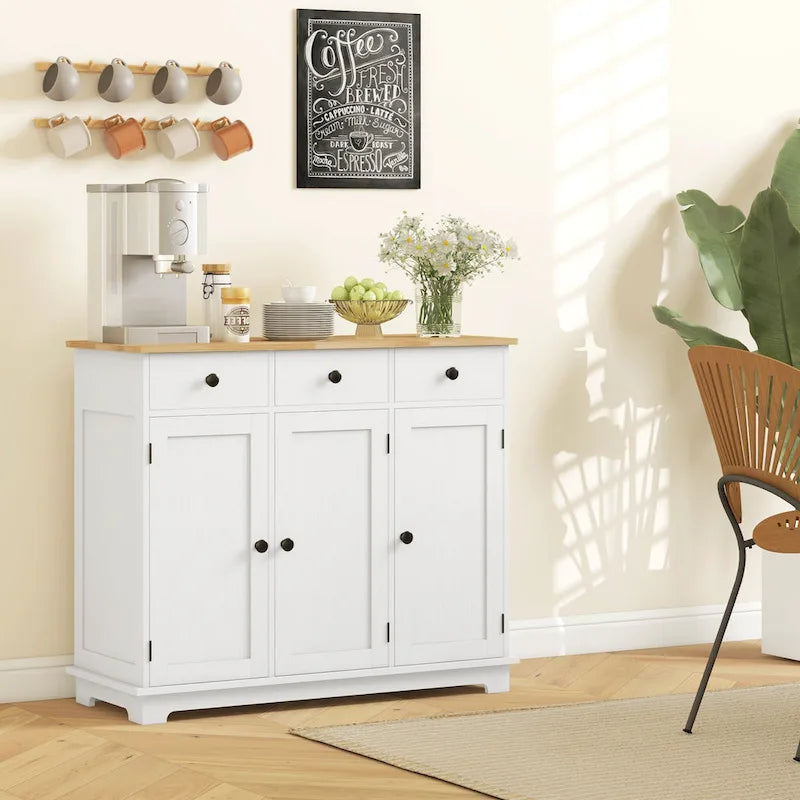 Credenza HOMCOM con piano in legno massello, mobiletto moderno per la cucina, mobile bar con 3 cassetti