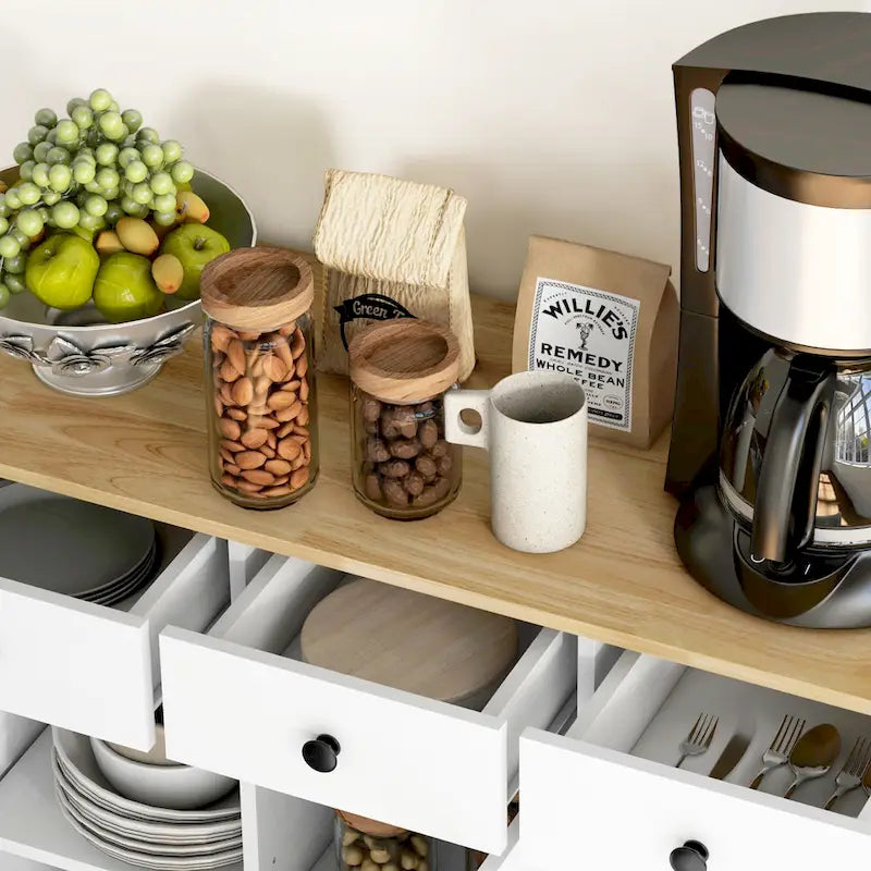 Credenza HOMCOM con piano in legno massello, mobiletto moderno per la cucina, mobile bar con 3 cassetti