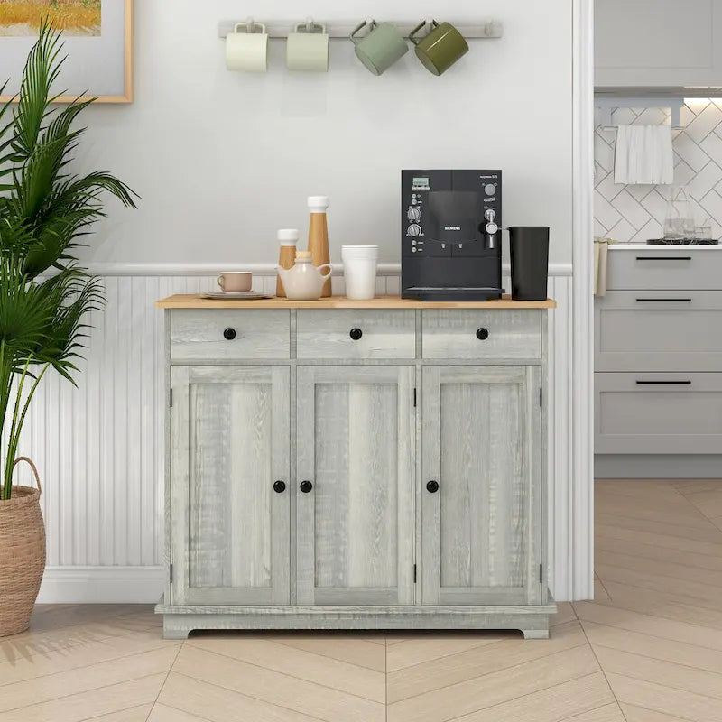 Credenza HOMCOM con piano in legno massello, mobiletto moderno per la cucina, mobile bar con 3 cassetti