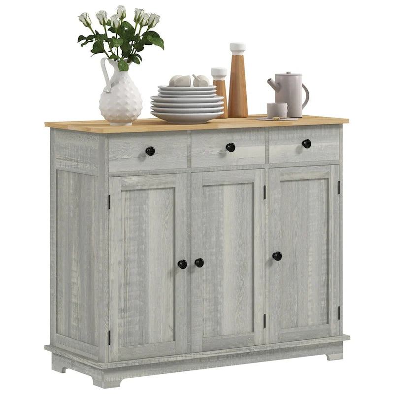 Credenza HOMCOM con piano in legno massello, mobiletto moderno per la cucina, mobile bar con 3 cassetti