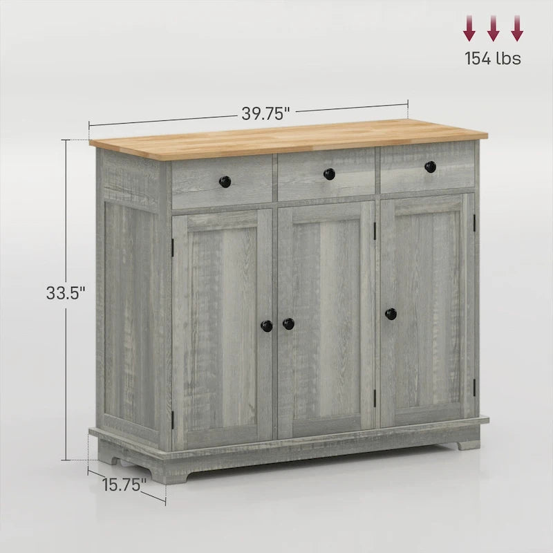 Credenza HOMCOM con piano in legno massello, mobiletto moderno per la cucina, mobile bar con 3 cassetti