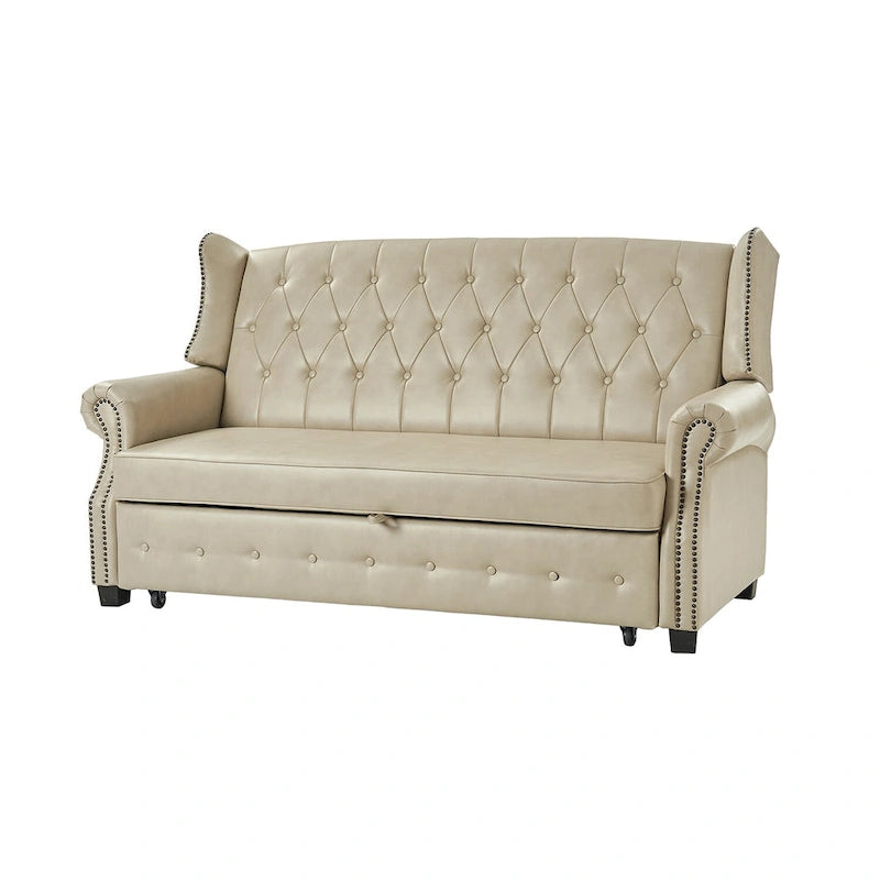 Divano letto in pelle vegana Ruedi Transitional 73.6 con schienale trapuntato e borchie di HULALA HOME